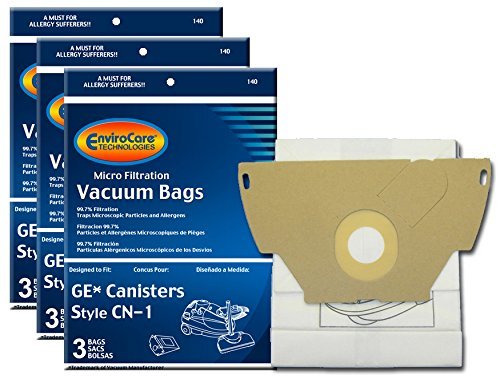 EnviroCare Replacement Micro Filtration Vacuum Cleaner Dust Bags made to fit GE Canisters CN-1 9 Bags