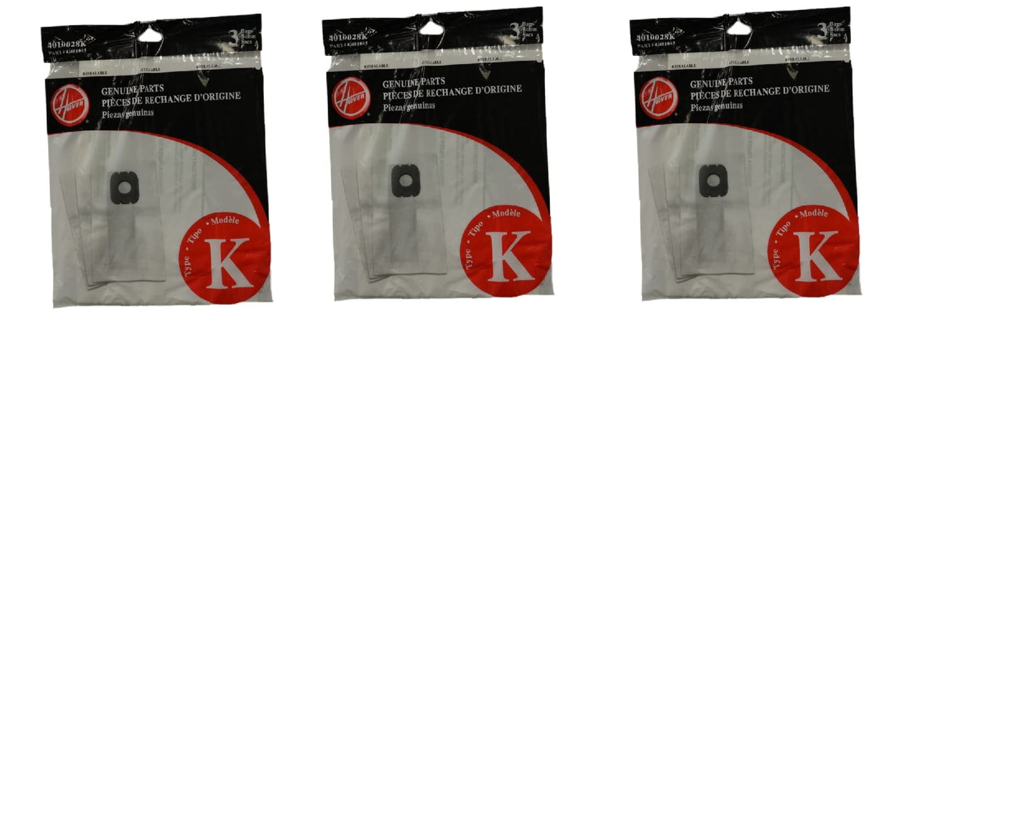 Hoover Type K Standard Filter Vacuum Bags(3-pack) part # 4010028K