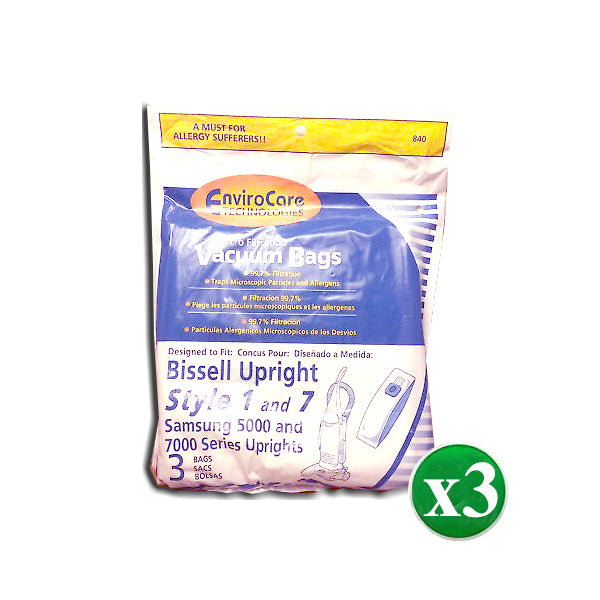 9PK, Bissell Upright Vacuum Cleaner Style 1 & 7 Micro Filtration Paper Bags # 840
