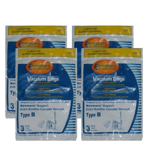 12 Kenmore Type B Vacuum Cleaner Allergen Extra-Suction Canister Vacuum Cleaner Bags, Galaxy Series, 85003, 634875, 24196, 20-24196, 0-24196, 115.2496210, 02053278000
