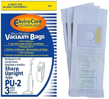 3 Sharp Upright Types PU-2 PU2 Vacuum Bags for EC03PU2 EC123WC ECT5965 ECTU2809