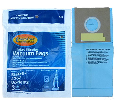3 EnviroCare replacement Allergy Bags for Bissell 3267 Powerglide, Velocity Upright Vacuum Cleaner