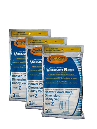 9 Hoover Allergy Vacuum Type Z Bags, Power Drive, Auto Drive, Constellation, Dimension, Dirt Finder, Futura, Caddy Vac, TurboPower, PowerMax, Breathe Easy Vacuum Cleaners, 43655104, 4010075Z, 43655105, 4010100Z, 3500, 3700, 4500, 6000, and 7000 series