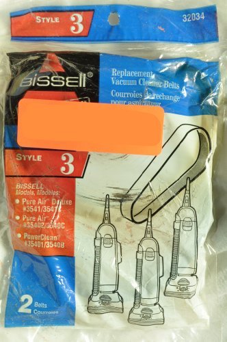 Bissell Upright Vacuum Cleaner Style 3 Belt, Fits: Models 3541-3541C, 35402, 3540C, 35401, 3540B, Bissell Part Number 32034, 2 belts in pack by Bissell