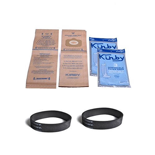 TVP Replacement for Kirby Tradition Style 1 Upright Vacuum 6pk Disposable Filter Bags with 2pk Flat Belts.