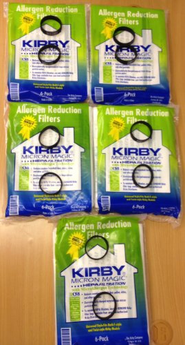 Kirby Universal Bags: 5 Packs (30 bags) of Universal HEPA White Cloth Bags Kirby #204811 and 10 Kirby Belts #301289 - Genuine Kirby Product - shipped by BuyParts