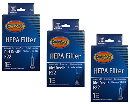 EnviroCare 3 Dirt Devil F22 Aspire HEPA Vacuum Cleaner Filters