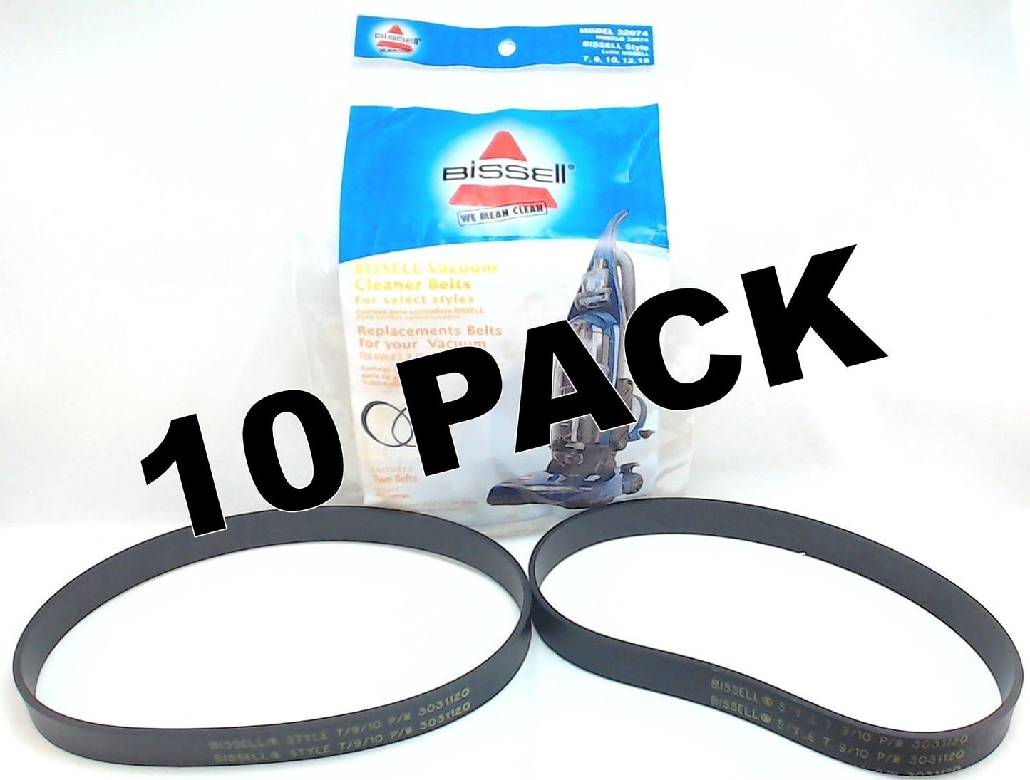 10 Pk, Bissell Vacuum Belts, Style 7 9 10 12 14 16 2-Pk 32074