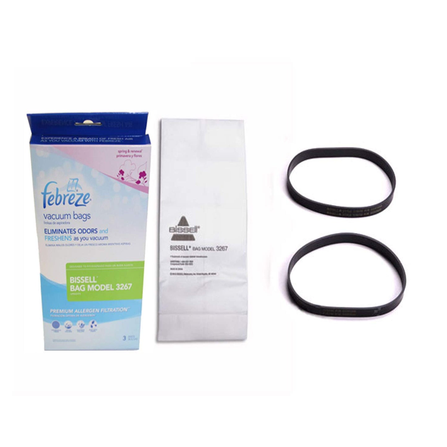 Bissell 32671 & 32074 (Models 3863, 3267, 6221 Vacuum 3 Bags, with 2PK Flat Belts)