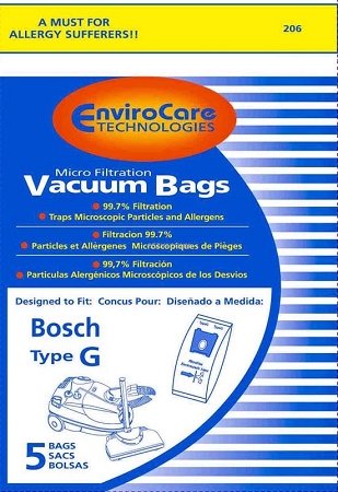 5 Bosch Type G Vacuum Bags for BBZ51AFG2U, BBZ51AFG1U