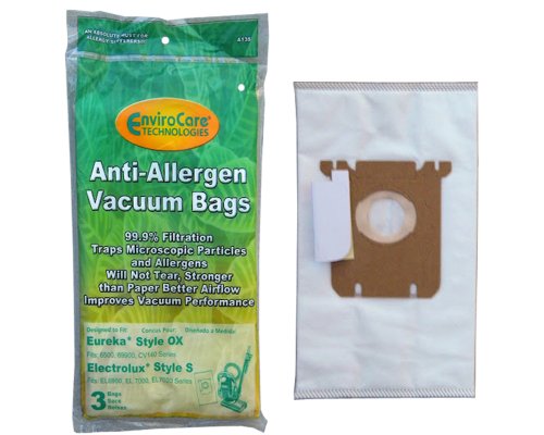 EnviroCare Replacement Allergen Vacuum bags Designed to Fit Electrolux Harmony/Oxygen Style S and Eureka Canisters Style S Canisters 3 pack