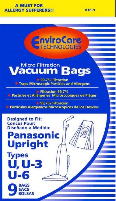 Panasonic Upright U & U-3, U-6 Micro Filtration Paper Bags 9 Pk Part # 816-9
