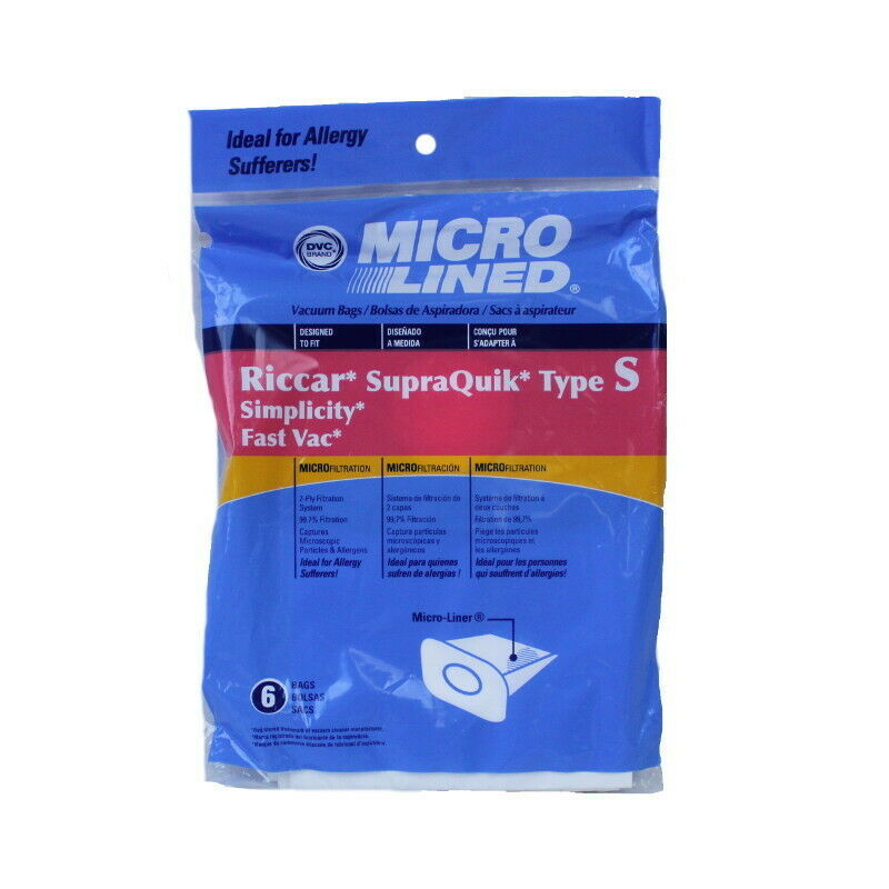 Riccar Simplicity Type S Micro Allergen Vacuum Cleaner Bags by DVC Made in USA