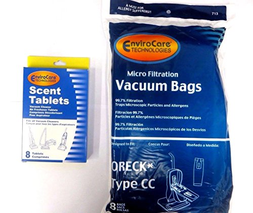 EnviroCare Replacement Micro Filtration Vacuum Cleaner Bags Made to fit Oreck Type CC, XL. Fits: XL7, XL21, 2000, 3000, 4000, 8000, 9000 Series and Hoover ONEPWR 16 Pack 8 Pack and 8 Scent Tablets