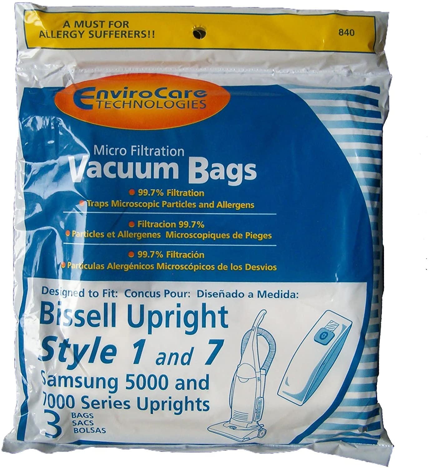 3 Bissell 840, 30861, 32120 Upright Style 1 and 7 micro filtration Vacuum Bags
