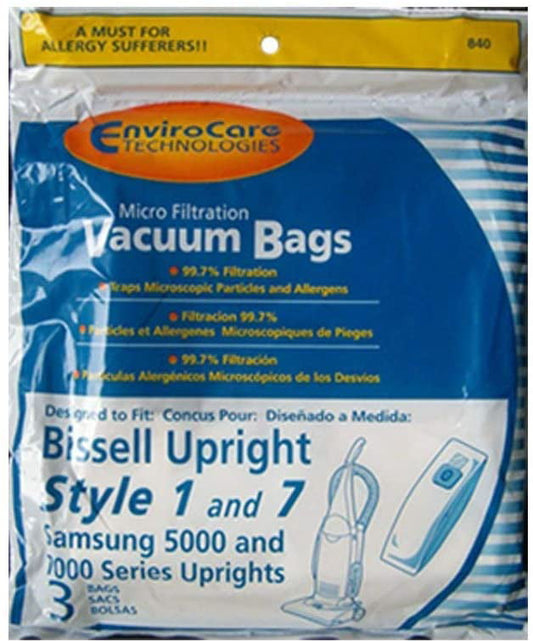 3Pk Style 7 Vacuum Micro Filtration Paper Bags for Bissell # 840