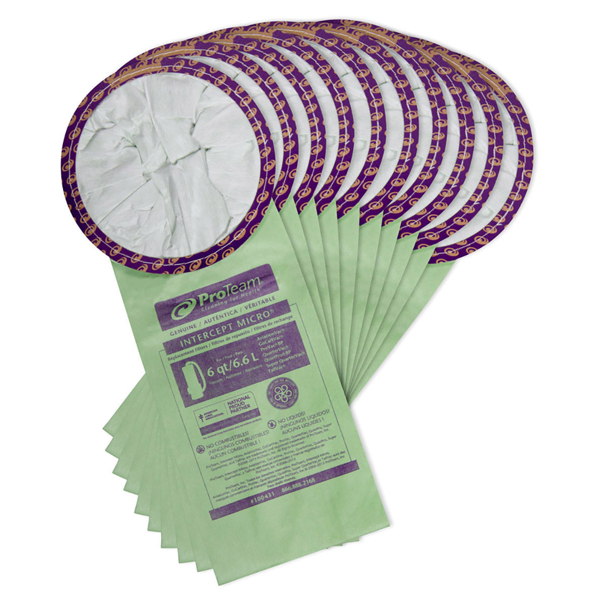 10 Proteam Vacuum Part 100431 Micro Allergen Filtration / Paper Bags, Provac, 10PK, Micro Filteralpine, Quarter Vac, Tailvac