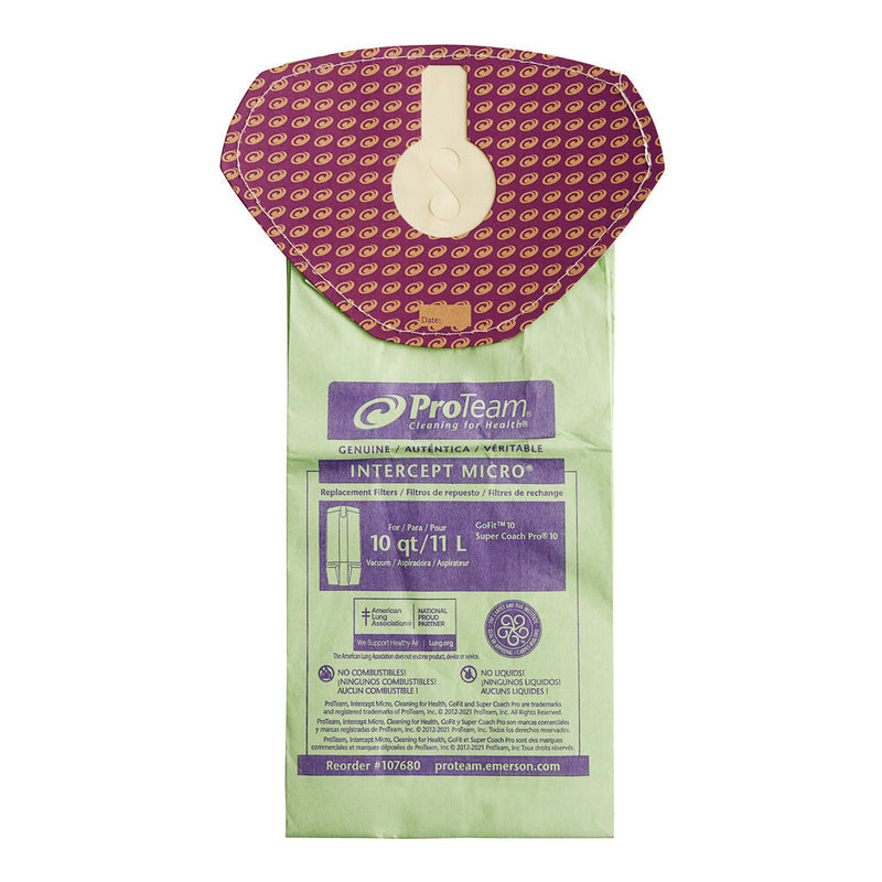 10 Proteam Vacuum Part 107680 / Paper Bags, 10PK, Superpro 10, Gofit 10BACKPACK