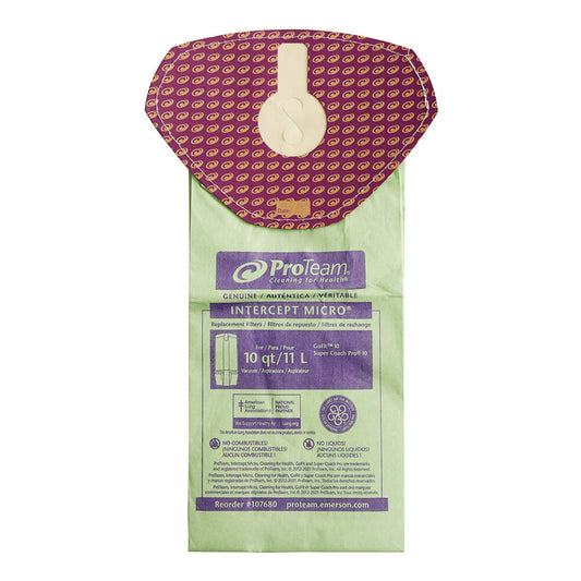 10 Proteam Vacuum Part 107680 / Paper Bags, 10PK, Superpro 10, Gofit 10BACKPACK