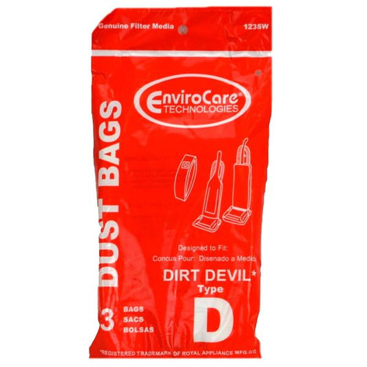3 Dirt Devil Vacuum Part 123SW / Paper Bags, D, 3PK, Enviro, Upright Replacement