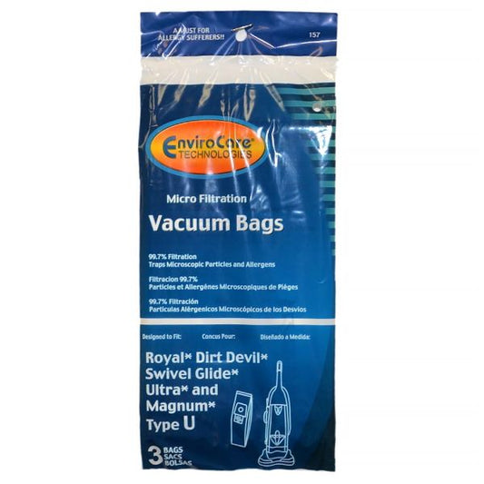 3 Dirt Devil Vacuum Part 157 Upright Micro Allergen Filtration / Paper Bags Royal, U, 3PK, Micro, Env, Repl, Royal