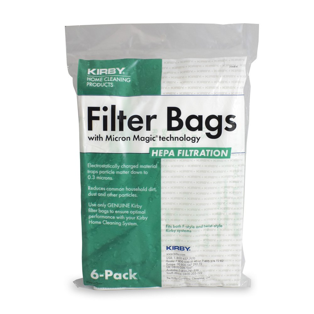 6 Kirby Vacuum Part 204814G Upright HEPA Filtration / Paper Bags, Microallergen Plus, 6PK, Fits Gen 3 Thru Avalir / 13 Filtration
