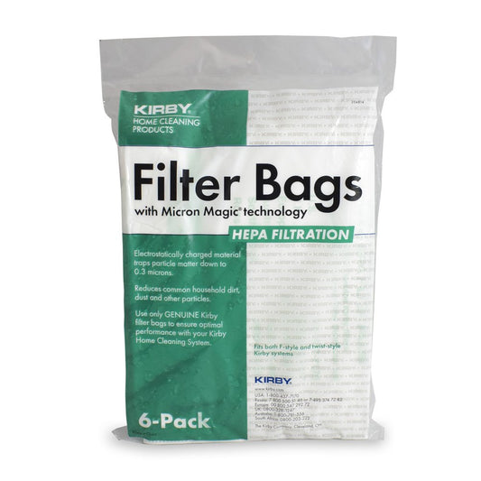 6 Kirby Vacuum Part 204814G Upright HEPA Filtration / Paper Bags, Microallergen Plus, 6PK, Fits Gen 3 Thru Avalir / 13 Filtration