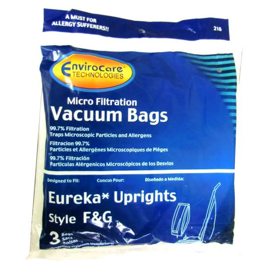 3 Eureka, Sanitaire Vacuum Part 216 Upright Micro Allergen Filtration / Paper Bags, F, G, 3pk, Micro Repl by EnviroCare