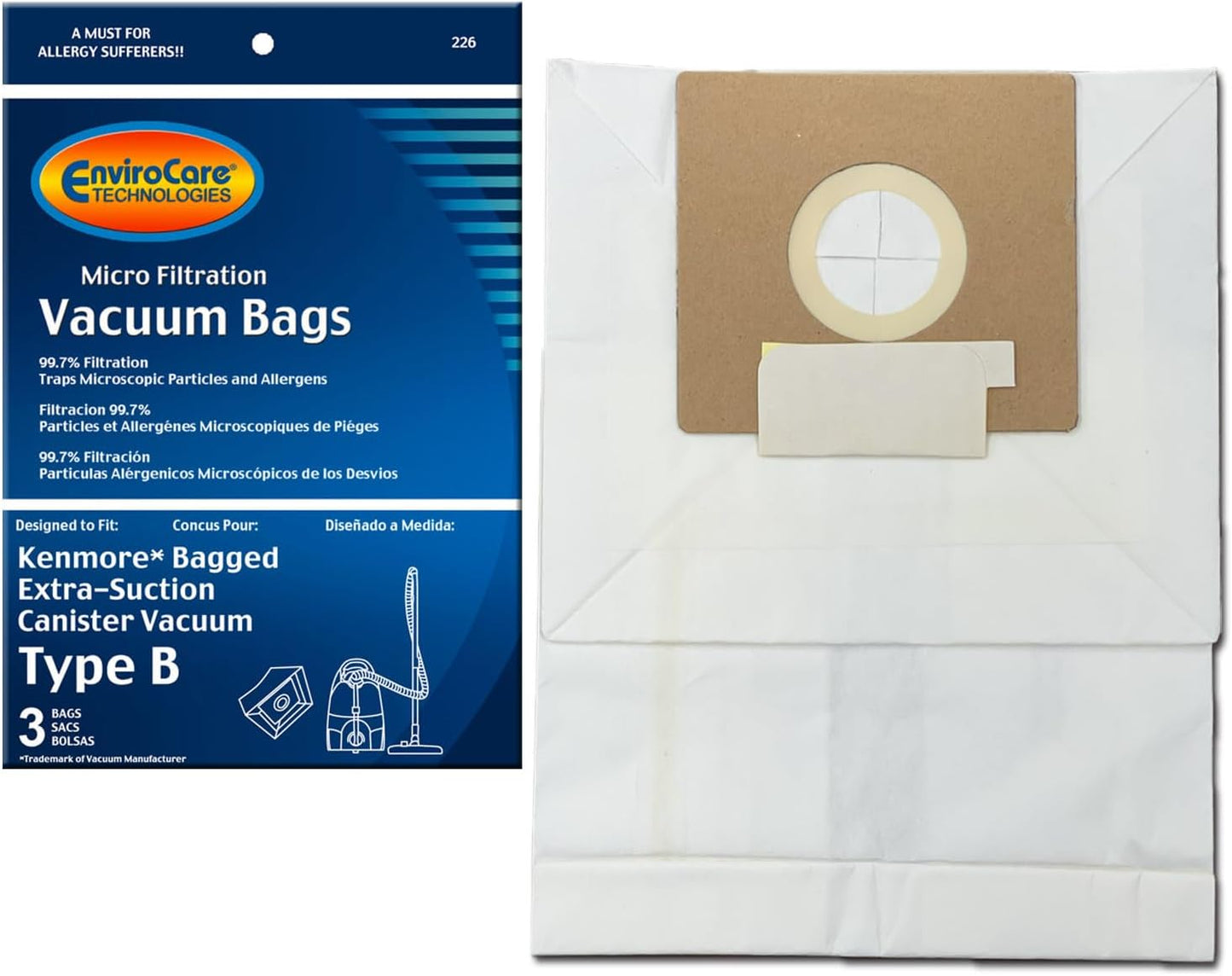 3 Kenmore Vacuum Part 226 Canister / Paper Bags B, Galaxy Series 3 / #53278
