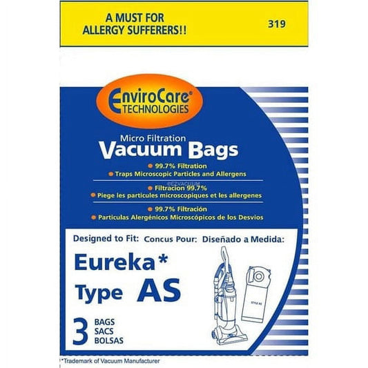 3 Electrolux / Eureka Vacuum Part 319 Micro Allergen Filtration / Paper Bags, Eureka As, 3PK, Micro