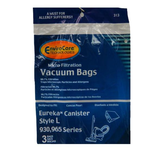 3 Eureka, Sanitaire Vacuum Part 313 Canister Micro Allergen Filtration / Paper Bags, L, 3PK, Micro, Fits Johnny Bee Vac by EnviroCare