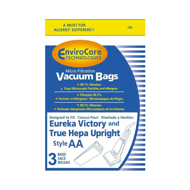 3 Eureka, Sanitaire Vacuum Part 158 Upright Micro Allergen Filtration / Paper Bags, Aa, 3PK, Micro, Repl by EnviroCare