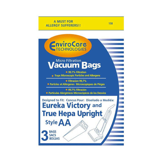 3 Eureka, Sanitaire Vacuum Part 158 Upright Micro Allergen Filtration / Paper Bags, Aa, 3PK, Micro, Repl by EnviroCare