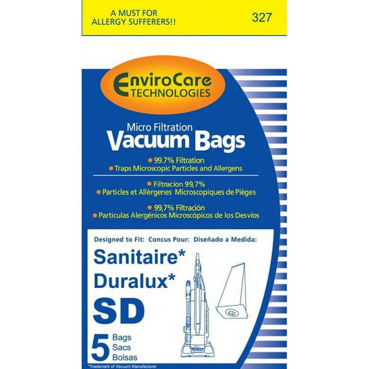 5 Eureka, Sanitaire Vacuum Part 327 / Paper Bags Sanitaire, Sd, 5PK, Duralux, Enviro, Repl