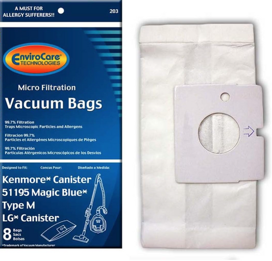 8 Kenmore Vacuum Cleaner Bags 203 Micro Allergen Filtration Vacuum / Paper, 51195, 8PK, Micro, Magic Blue, ''M'', Fits Lg by EnviroCare