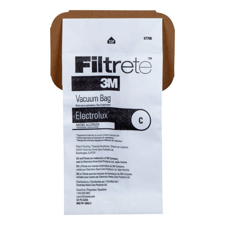 3 Electrolux / Eureka Vacuum Part 67706A-6 Canister / Paper Bags C, 3PK, 3M 08 / 21 Use Item No Longer Available