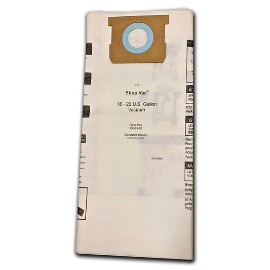 3 Green Klean Vacuum Part GK-54005 / Paper Bags Shop Vac, 3PK, 16-22 Gallon, Shop Vac