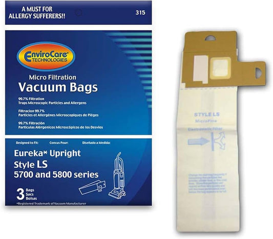 3 Eureka, Sanitaire Vacuum Part 315 Upright Micro Allergen Filtration / Paper Bags, Ls, 3PK, Micro, Repl by EnviroCare