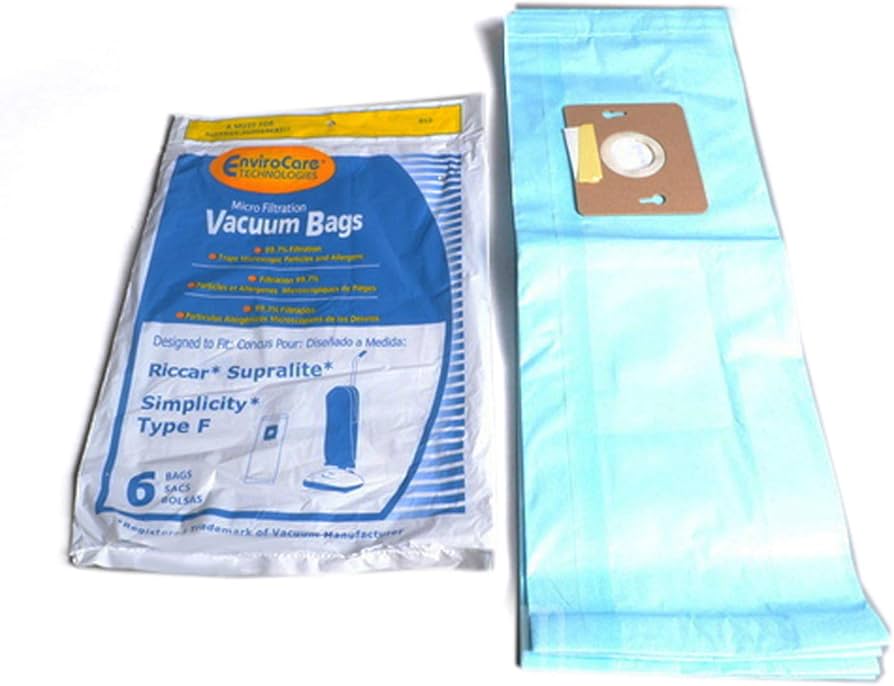 6 Simplicity / Riccar Vacuum Part 812 Upright / Paper Bags Riccar, F, 6PK, Simplicitysupralight, Freedom Lightweight