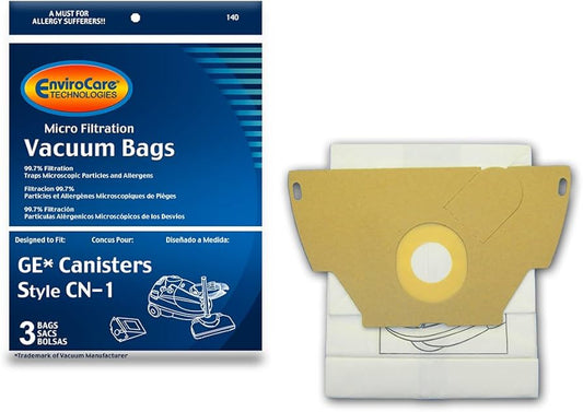 3 Ge / Wal-Mart Vacuum Part 140 Canister Micro Allergen Filtration / Paper Bags, CN-1, 3PK, Micro, Repl, Also Fits Walmart Canisters by EnviroCare