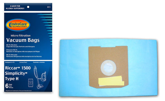6 Simplicity / Riccar Vacuum Part 811 / Paper Bags Riccar, H, 6PK, Alt Item For Cloth by EnviroCare
