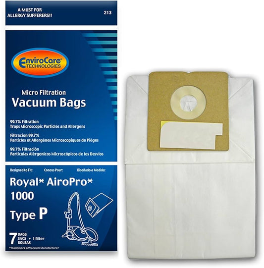 1 Royal Vacuum Part 213 Canister Micro Allergen Filtration / Paper Bags, P, 7+1PK, Micro, Env, REPLRY1000