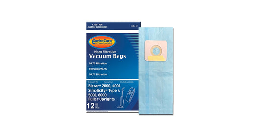 12 Simplicity / Riccar Vacuum Part 845-12 / Paper Bags Riccar, A, 12PK, Microupright, Repl, 2000, 4000, 6000 by EnviroCare