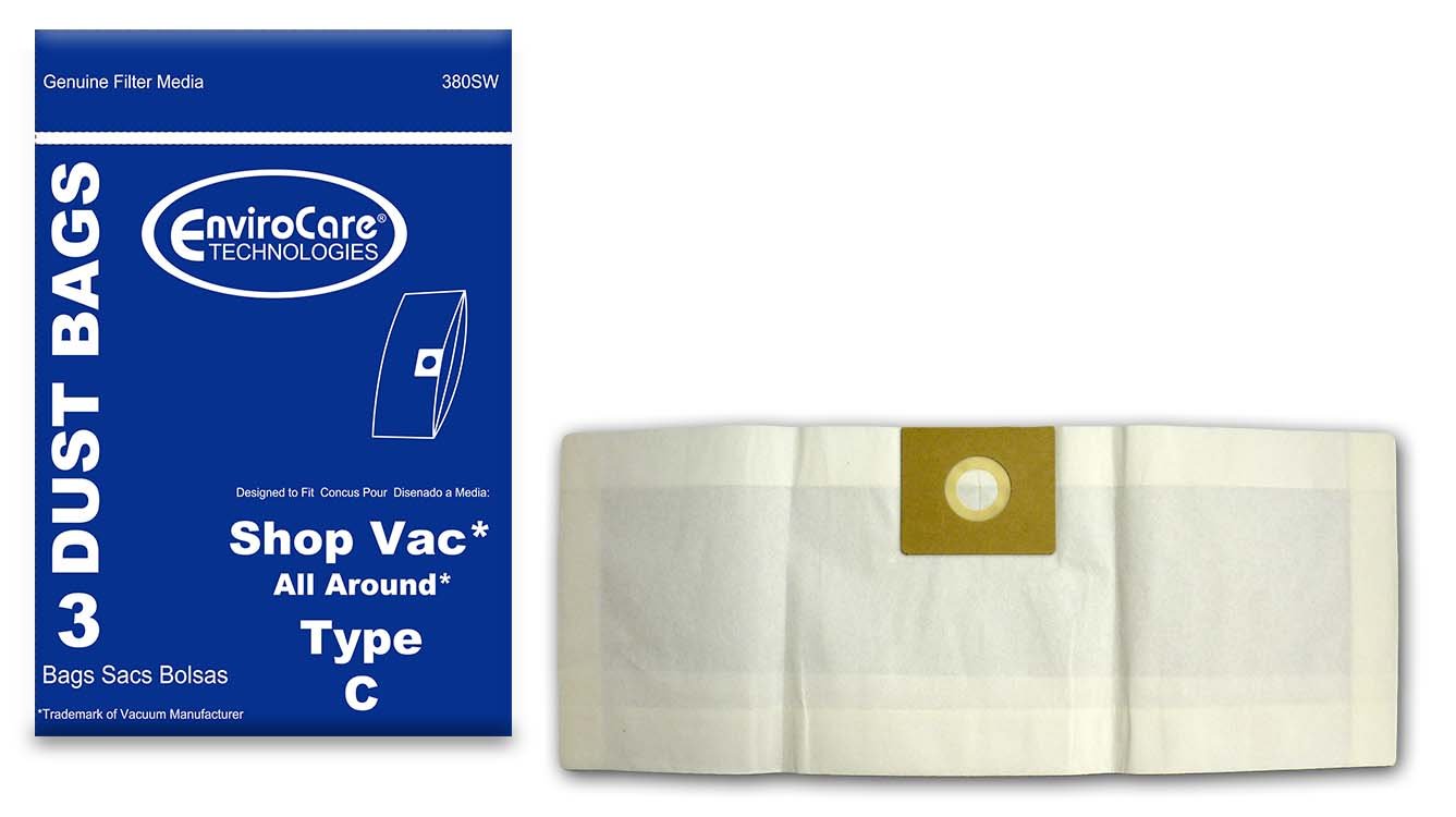 3 Shop Vac Vacuum Part 380SW / Paper Bags, C, 3PK, Qal 80, Floormaster, Repl