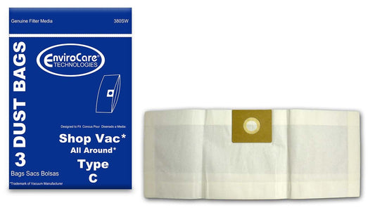 3 Shop Vac Vacuum Part 380SW / Paper Bags, C, 3PK, Qal 80, Floormaster, Repl