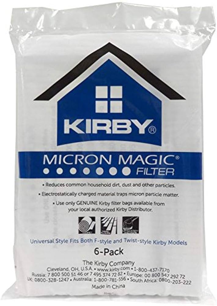 6 Kirby Vacuum Part 204811G Upright / Paper Bags, Universal F, 6PK, Allergen, Fits Gen 3 Thru Sentria Ii
