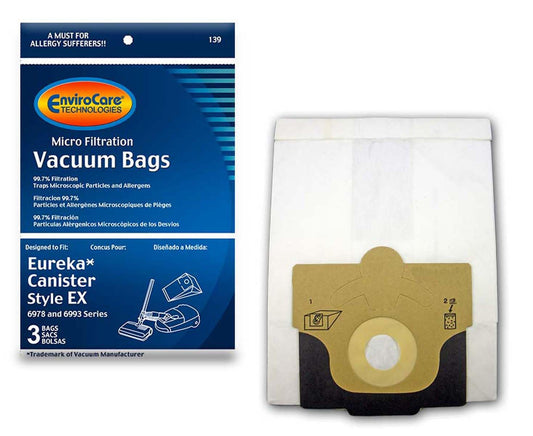 3 Eureka, Sanitaire Vacuum Part 139 Canister Micro Allergen Filtration / Paper Bags, Ex, 3PK, Micro, Repl by EnviroCare