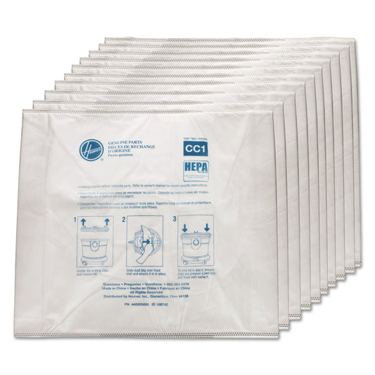 10 Hoover Vacuum Cleaner Cloth Bags AH10363 Canister HEPA Filtration / Paper, CC1, 10PK Cloth, Alt Item