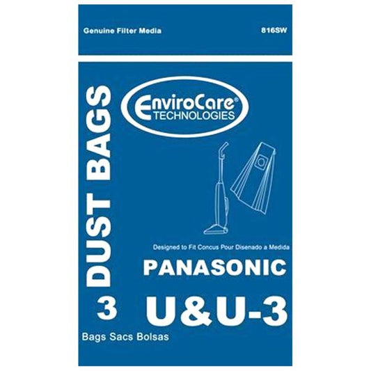 3 Panasonic Vacuum Part 816SW Upright / Paper Bags, U-3, 3PK, Enviro