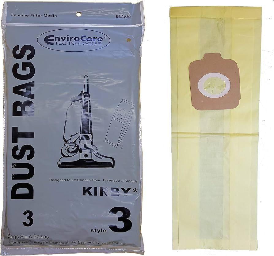 3 Kirby Vacuum Part 838SW / Paper Bags, #3, 3PK, 2 Ply, Uprightheritage Ii, Repl by EnviroCare